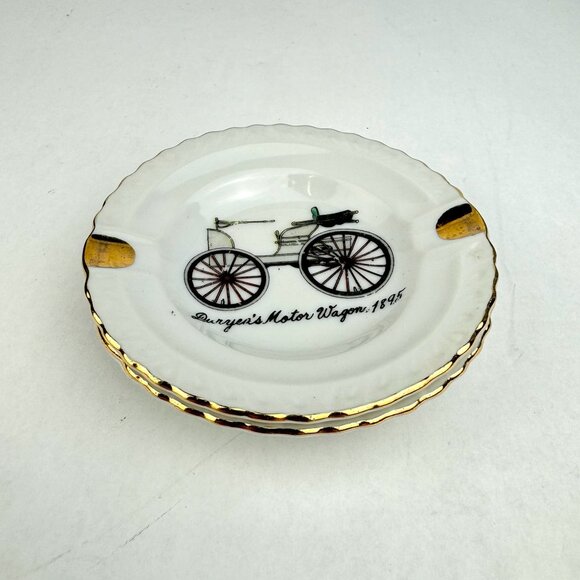 Vintage Gold Rim Ashtray Duryeas Motor Wagon 1895 Set of 2 Made in Japan - Picture 3 of 8